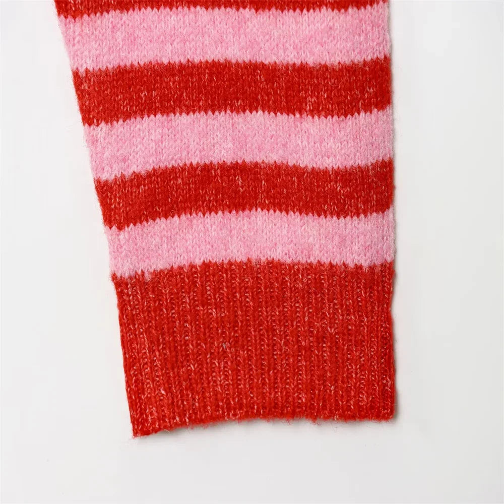 Versatile Striped Retro Loose Knit Cardigan
