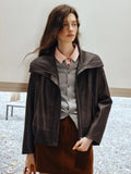 Stylish Turn Down Collar Faux Leather Jacket