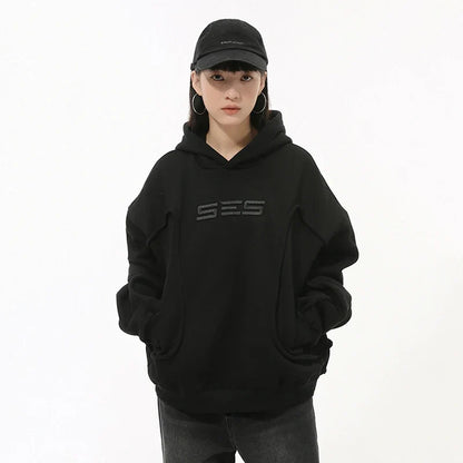 Embroidery Solid Color Deconstruction Hoodie