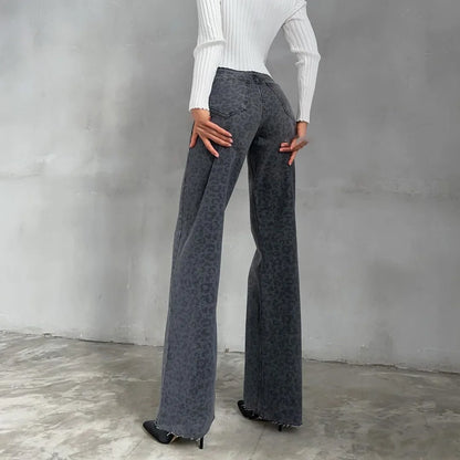 Leopard High Waist Straight Jeans