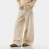American Style Double Waistband Dirty Dying Jeans