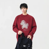 Abstract Unicorn Pattern Knitted Crew Neck Sweater