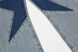 Blue Star Letter Embroidery Straight Denim Pants