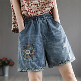 Flower Vintage Embroidery Denim Shorts