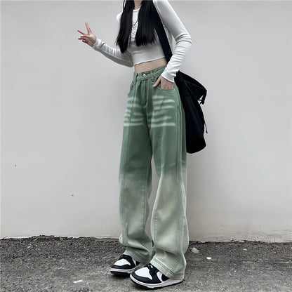 Contrasting Green High-waist Jeans