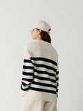 Women Navy Striped Loose Cashmere Sweater
