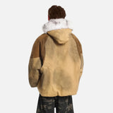 Thick Corduroy High Street Distressed Fur Hooded Jacket