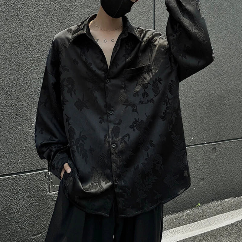 Solid Color Jacquard Lapel Pocket Shirt