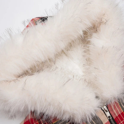 Winter Flexible Plaid Fox Fur Collar Retro Jacket