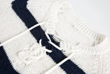 Y2K Plush Striped Lace Up Knitted Sweater
