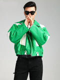 Cool Green Block Pu Leather Jacket