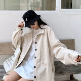 Women Black Corduroy Loose Fit Jacket