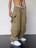 Loose Solid Drawstring Cargo Pants