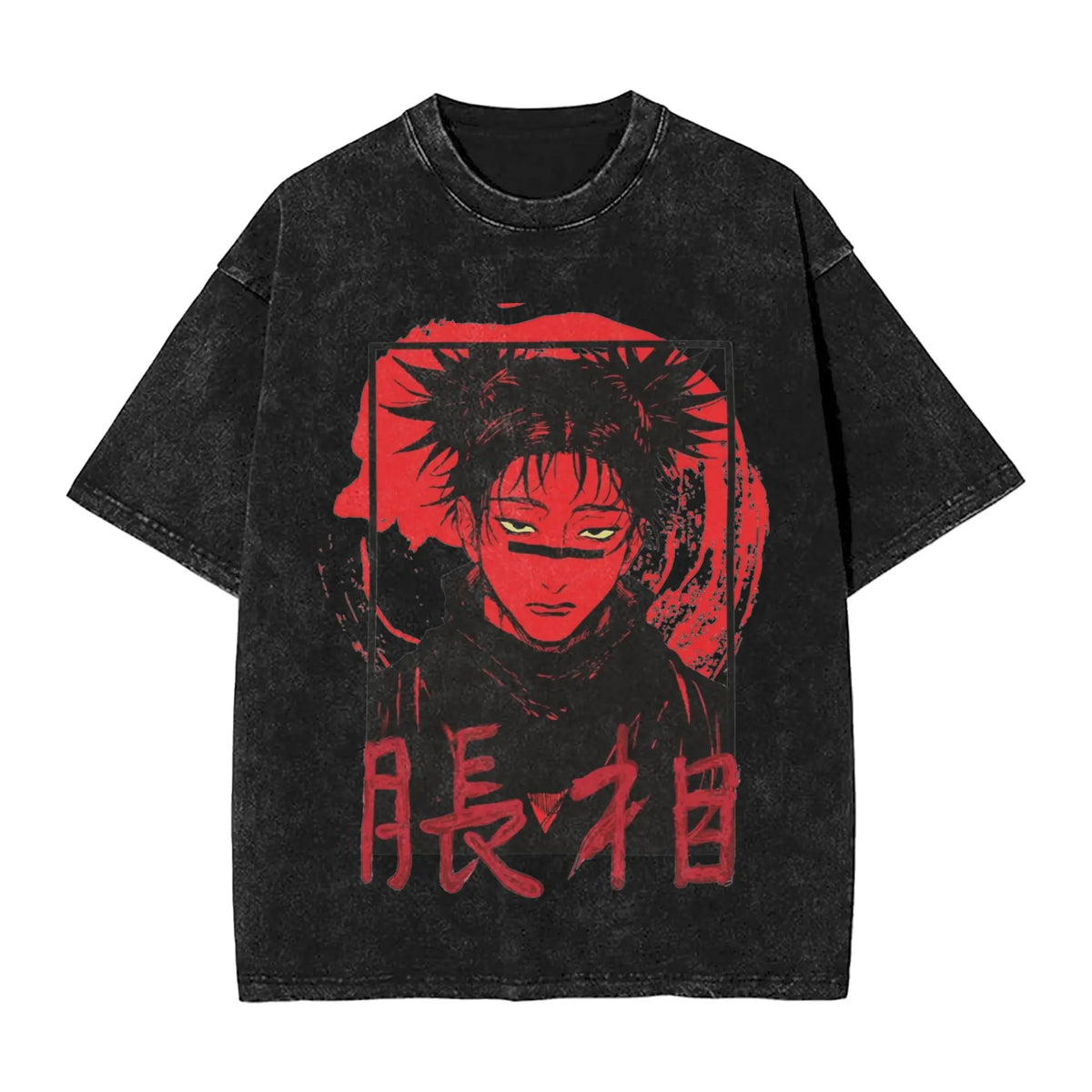 Anime Girl Dinner Print Washed T-Shirt