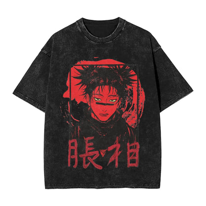 Anime Girl Dinner Print Washed T-Shirt