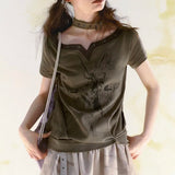 Vintage Patchwork Grunge Aesthetics Halter T-Shirt
