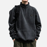 Japanese Streetwear Corduroy Half Zip Sweatshirt