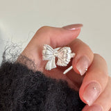 Adjustable Crystal Bow Silver Ring