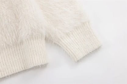 Fuzzy Oversized Cat Print Knit Jumper Sweater