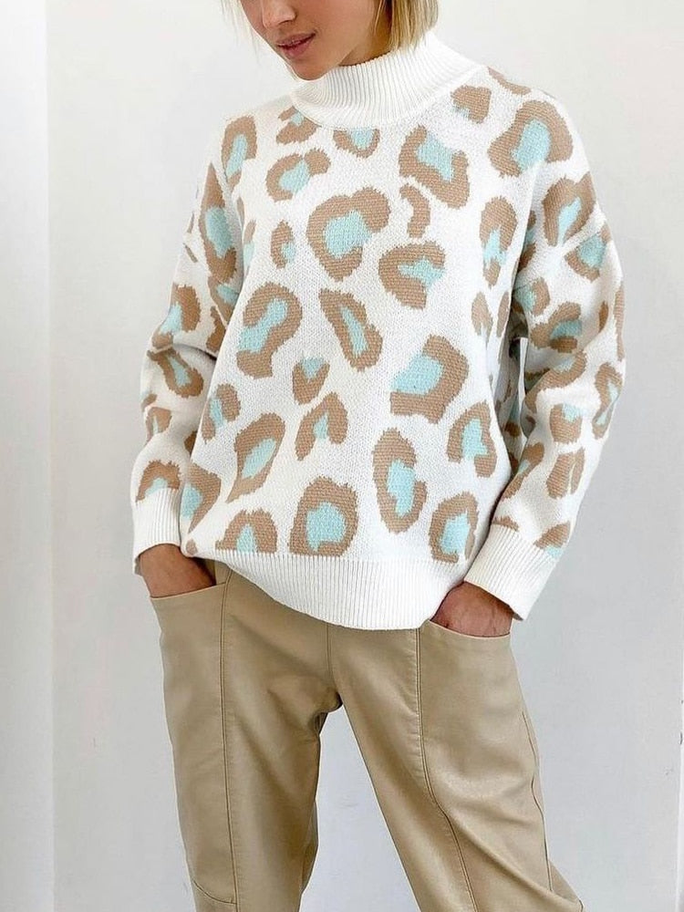 Turtleneck Leopard Women Sweater
