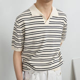 Men's Comfort Luxury Knitted Striped Polo T-Shirt