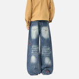 American Style Washed Floral Embroidered Jeans