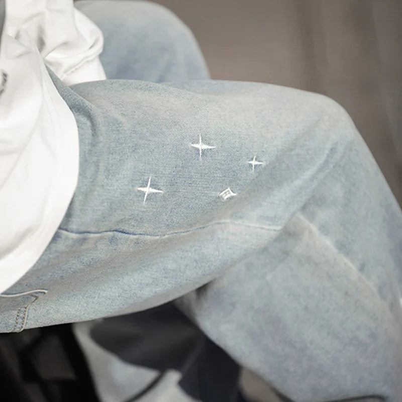 Vintage Star Embroidered Washed Denim Jeans