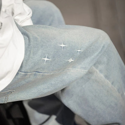 Vintage Star Embroidered Washed Denim Jeans