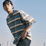 Men Casual Retro Vintage Striped Hip Hop T-Shirt