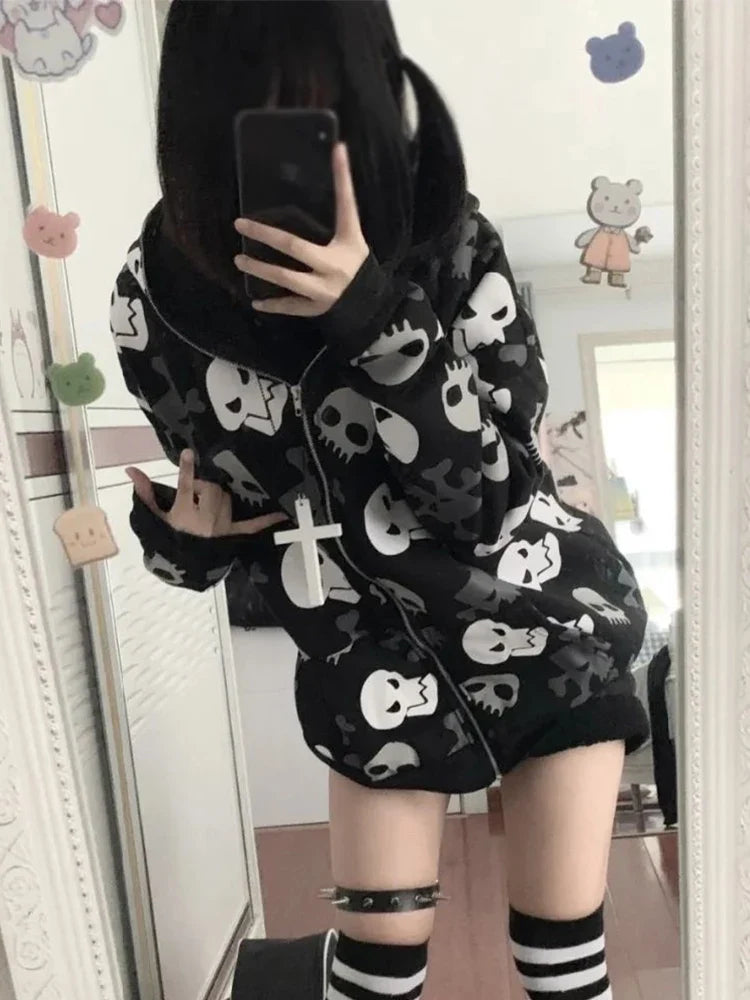 Y2K Skull Print Hoodie