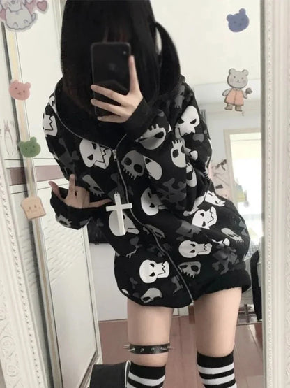 Y2K Skull Print Hoodie