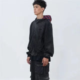 Vintage Streetwear Plaid Zipper Cool Hooded Sweatshirt
