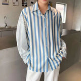 High-Quality Satin Stripe Splicing Long Sleeve Shirt