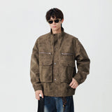Stylish Distressed Multiple Zipper Leather Jacket