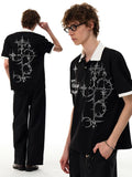 Stylish Color Contrast Splicing Printed Polo T-Shirt