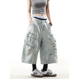 Streetwear Cool Vintage High Waist Blue Baggy Jorts