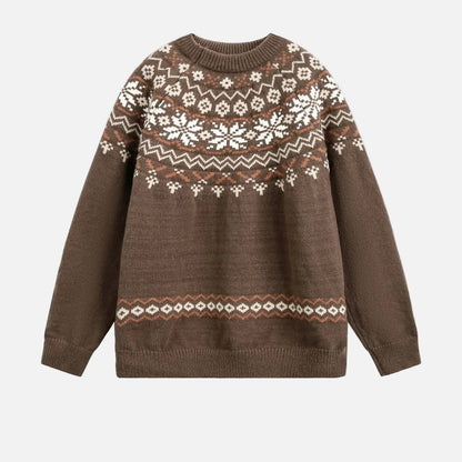American Style Oversized Fair Isle Crewneck Sweater