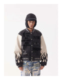 Flame Mixed Knit Embroidery Colorblock Jacket
