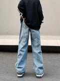 Blue Washed Gothic Punk Embroidered Jeans