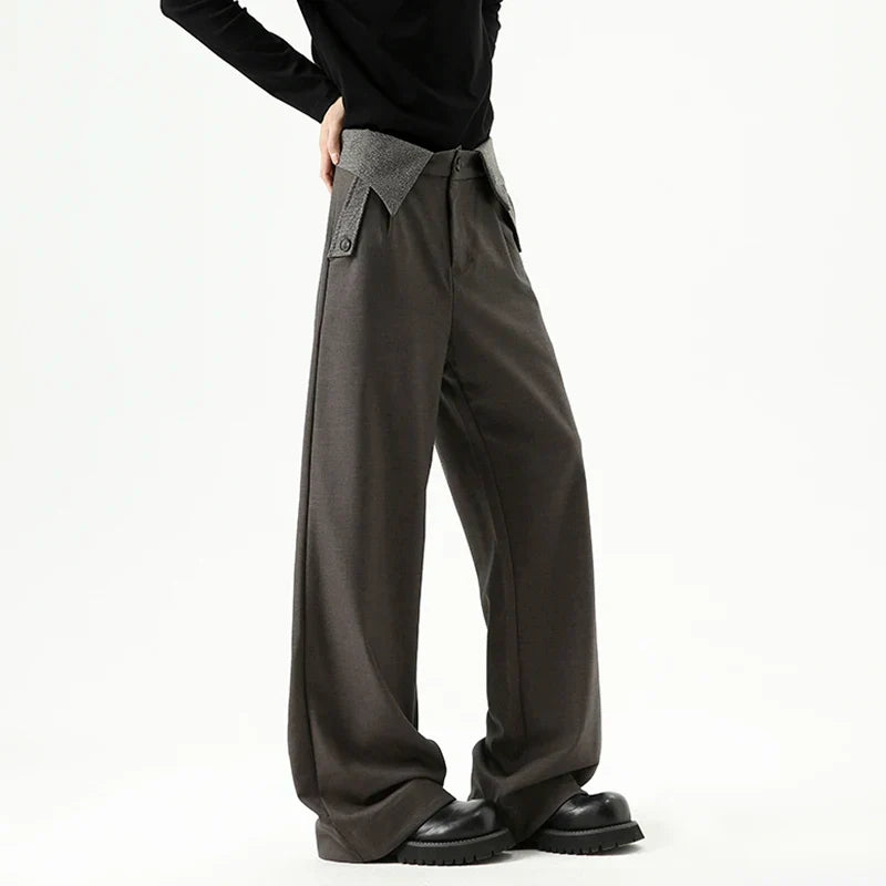 Cozy Contrast Color Pleated Straight Leg Suit Pants