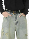 Distressed Straight Fit Cropped Denim Jorts