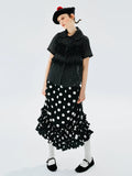 Women Black Polka Dot Lapel Short Sleeve Shirt