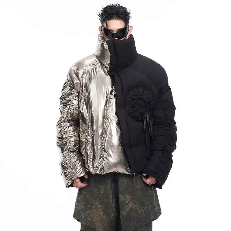 Luxury Glossy Patchwork Pleated Padded Jacket