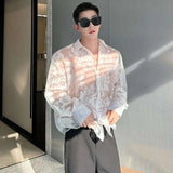 Men Translucent Printed Long Sleeve Shirt