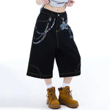 Contrast Retro Color Wide Leg Denim Jorts