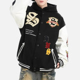 Embroidered Multi Badges Baseball Varsity Jacket
