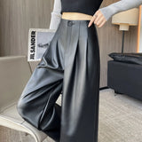 High Waist Wide Leg Leather Pants