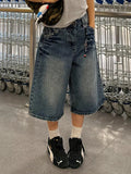 Streetwear Washed Punk Rivets Denim Jorts