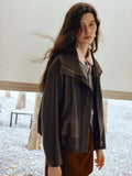 Stylish Turn Down Collar Faux Leather Jacket