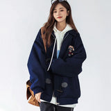 Women Cute Chic Vintage Button Zipper Jacket